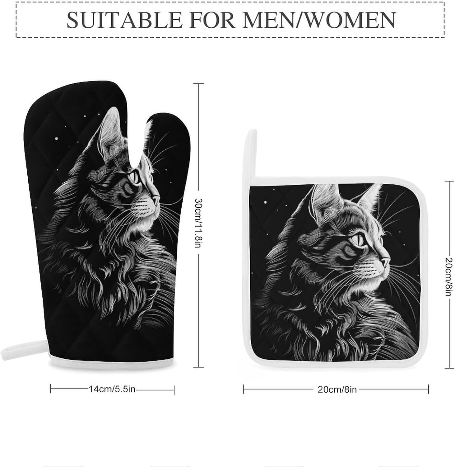 Oven Mitts Pot Holders Kitchen Cat Silhouette Heat Resistant Oven Glove for Baking and Cooking