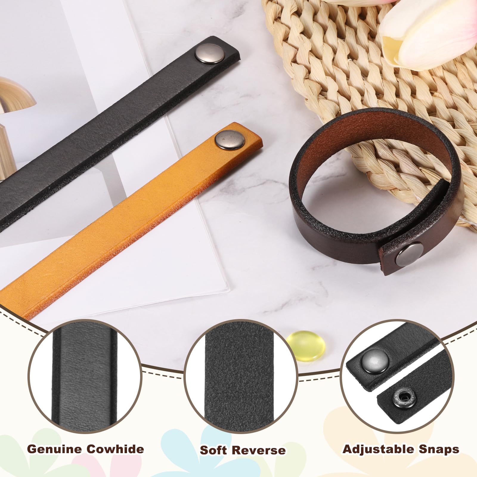 MECCANIXITY Plain Leather Bracelets Buckle Leather Snap Bracelets Adjustable Blank Wrist Cuffs DIY Craft Wristbands for Men Women Jewelry Making, Black