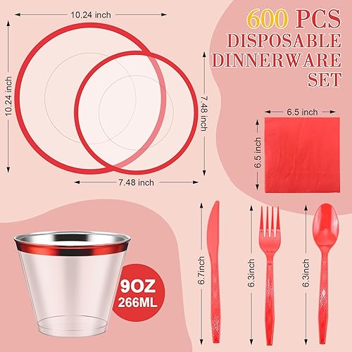 Miniatura 8 de Norme Juego de vajilla de plástico desechable de 600 piezas, 100 platos de plástico transparente, 100 tazas, 100 cuchillos, 100 tenedores, 100