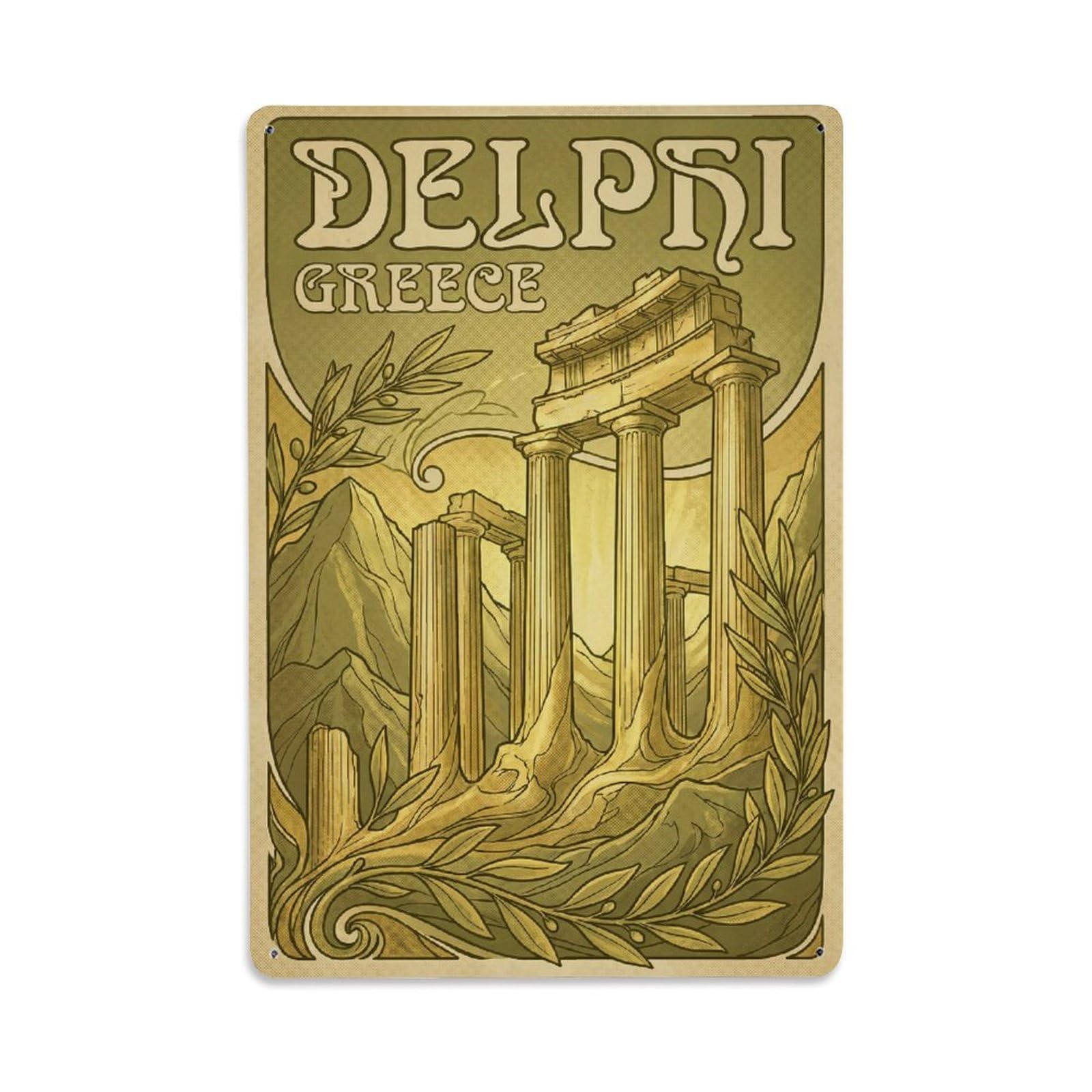 Greece Delphi Travel Retro Metal Tin Sign Plaque Wall Decor for Cafe, Club Bar, Office, Garden Metal Poster 8x12Inch