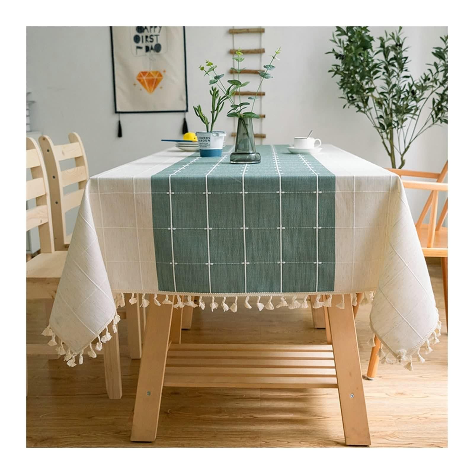 Tovaglia Tavolo Rettangolare Verde, Tovaglia Tavolo Feste Poliestere Plaid Decorativa 140X260CM per Compleanno Festa Matrimonio