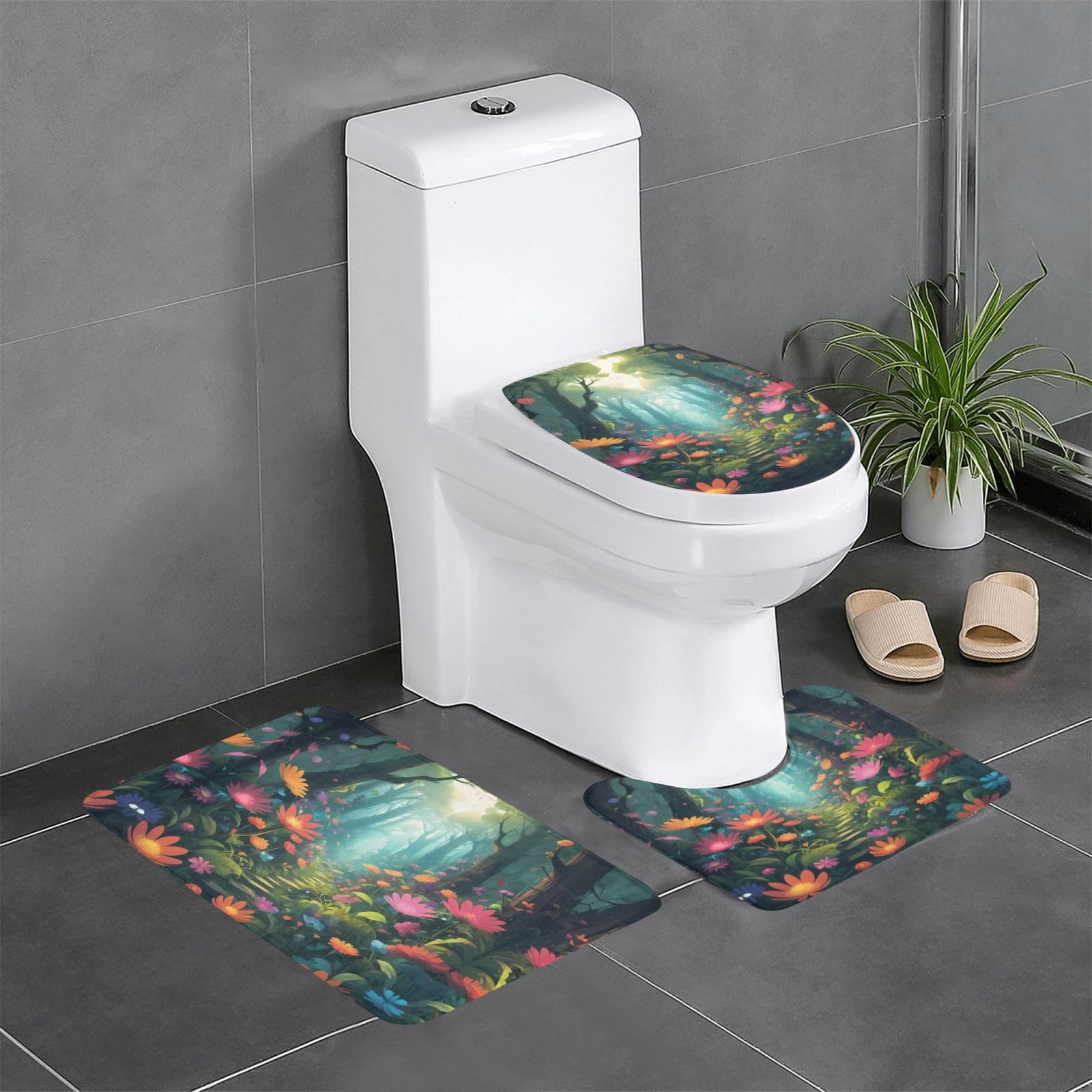 Tapis de salle de bain antidérapants pour meuble-lavabo motif forêt magique