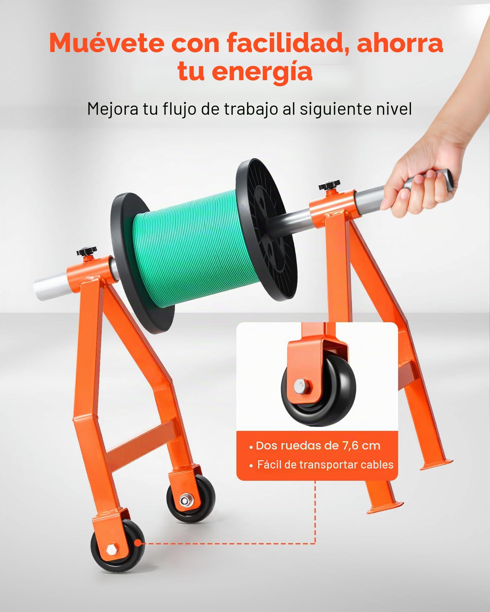 VEVOR Portacarretes de Alambre, Organizador Portátil para Cables con Ruedas, Portacarretes de Hasta 75,9 cm de Diámetro Carga de 99,8 kg para Uso Eléctrico, Industrial y Eficiencia de Trabajo