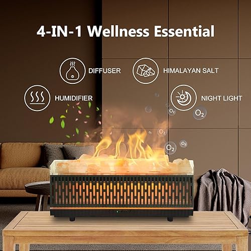 Miniatura 3 de Difusor de aceite esencial para el hogar, 6.8 fl oz, difusor de lámpara de sal del Himalaya, difusor de aromaterapia con humidificador ultrasónico,