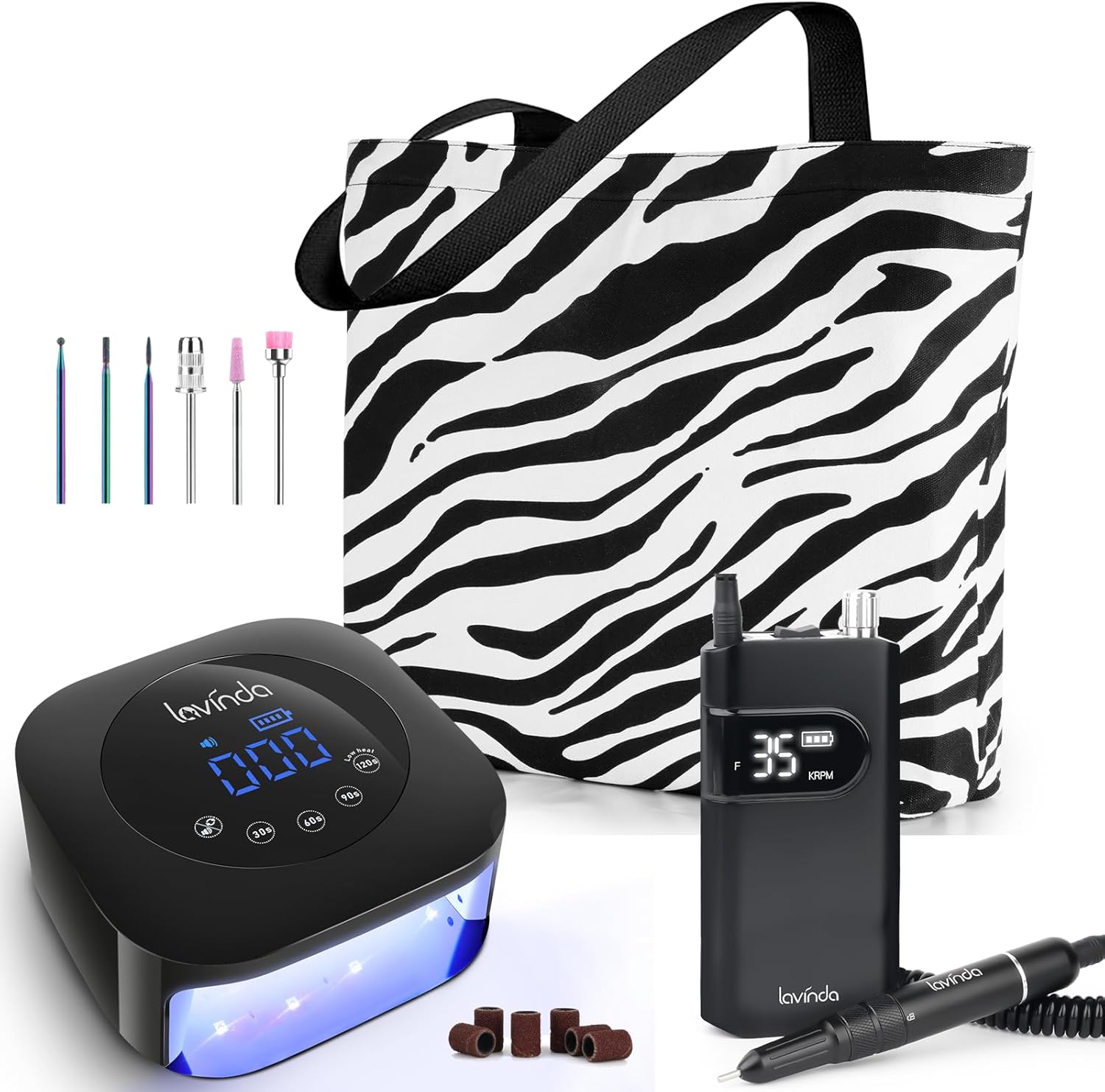 Lavinda UV Light for Gel Nails 54W UV Nail Lamp & Cordless Electric Nail Drill Nail Efile for Acrylic Nails & Large Canvas Tote Bag for Women with Inner Pocket