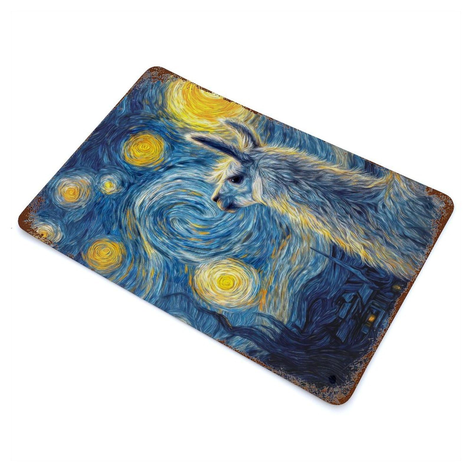 Garage Style Llama in Starry Night Style Vintage Rust Metal Sign 11.8"x7.9", Vintage Wall Decor for Bar And Workshop