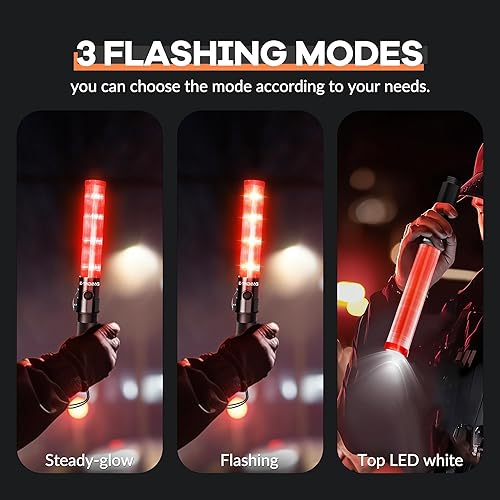 Miniatura 6 de 2 varitas de tráfico de señal de 16 pulgadas, varita de control de tráfico con LED blanco en la parte superior, luz de bastón de tráfico de