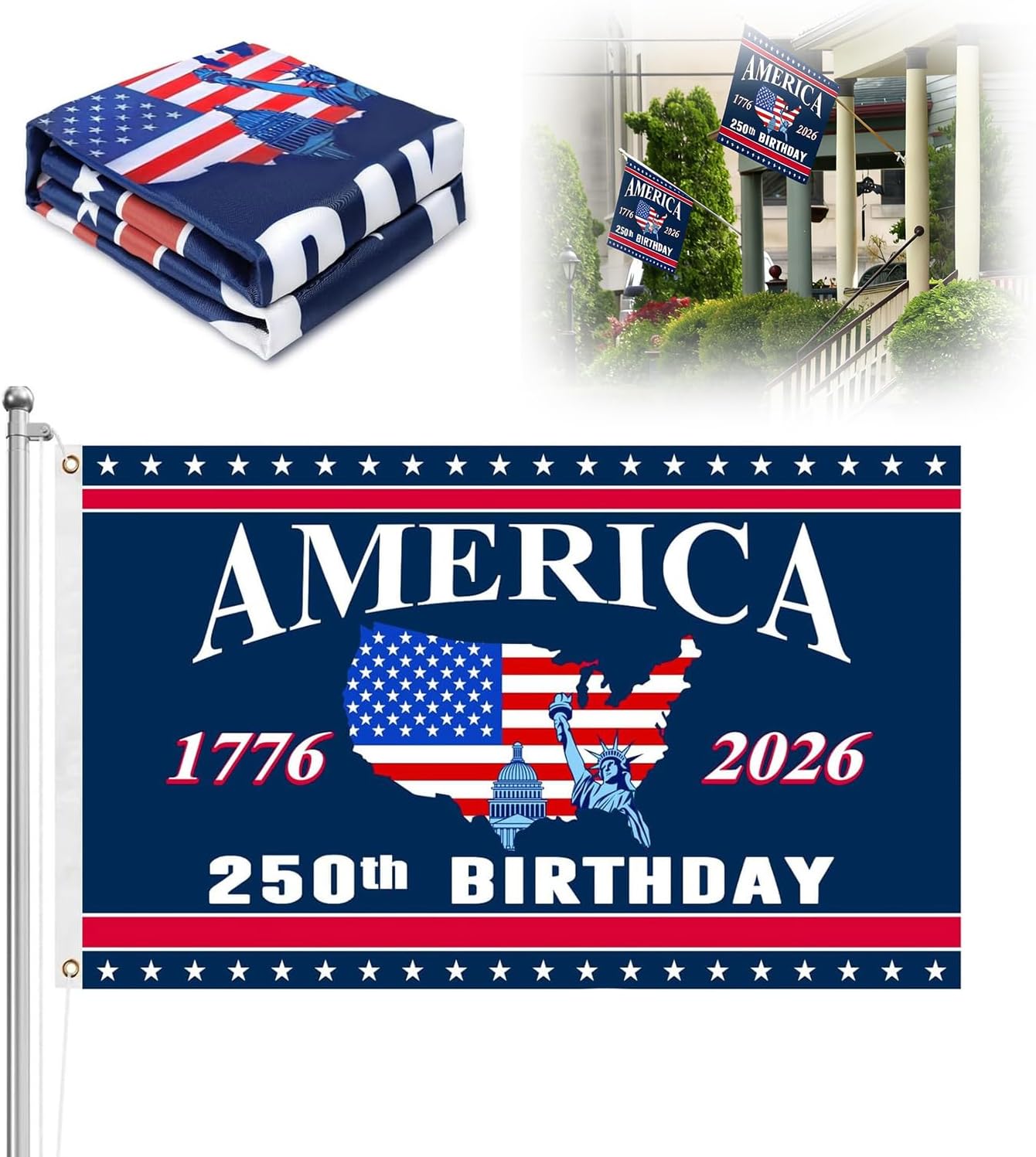 USA 250th Anniversary We the People Flag 3x5 Ft 1776-2026, Double Sided 3-Ply Heavy Duty American Flag with Brass Grommets for Indoor Outdoor Decor (Style 2)