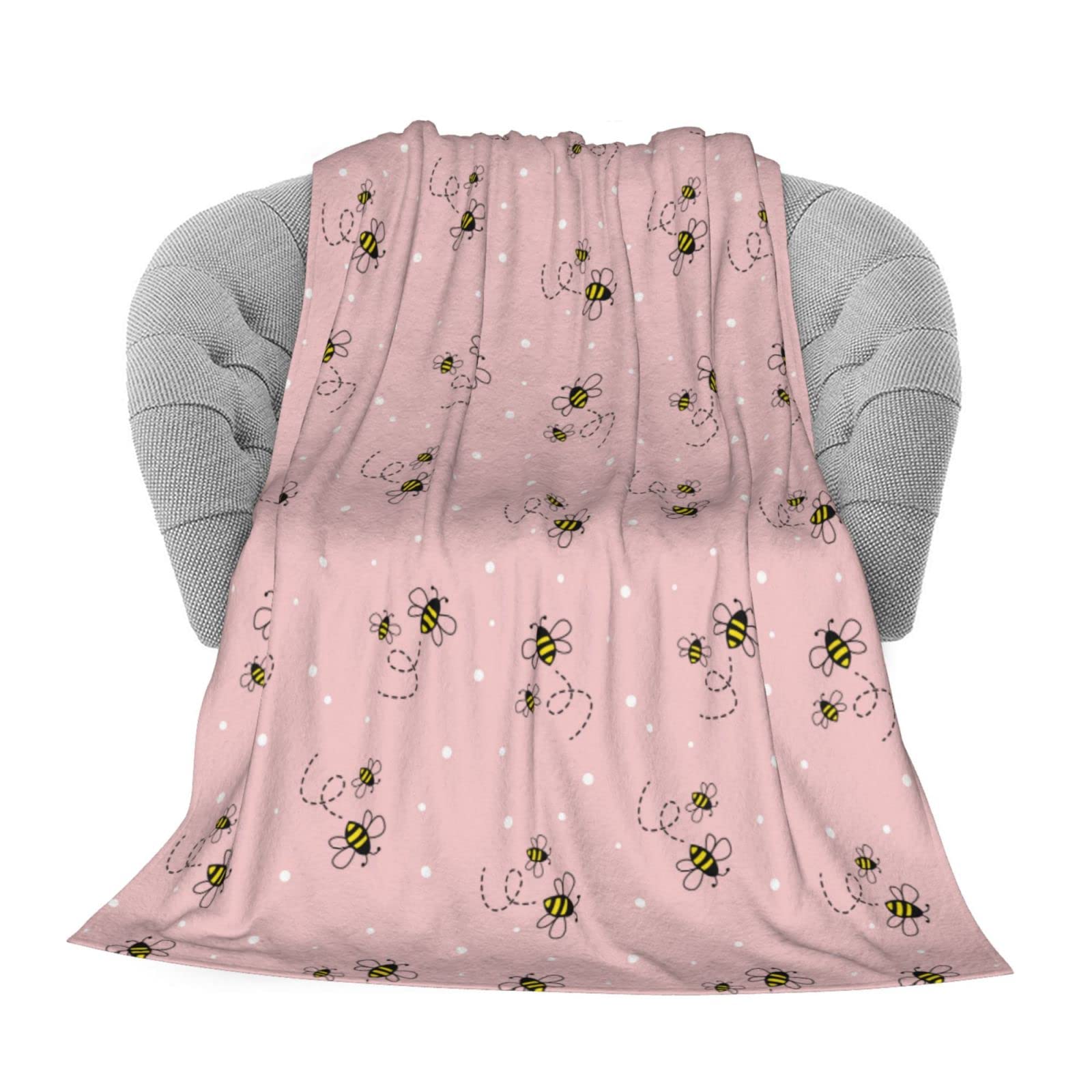 Tradesforu Pink Bee Throw Blanket Lightweight Flannel Fleece Blankets Warm And Cozy Throws For Winter Bedding And Couch 80"X60" Inches For Kids Adults