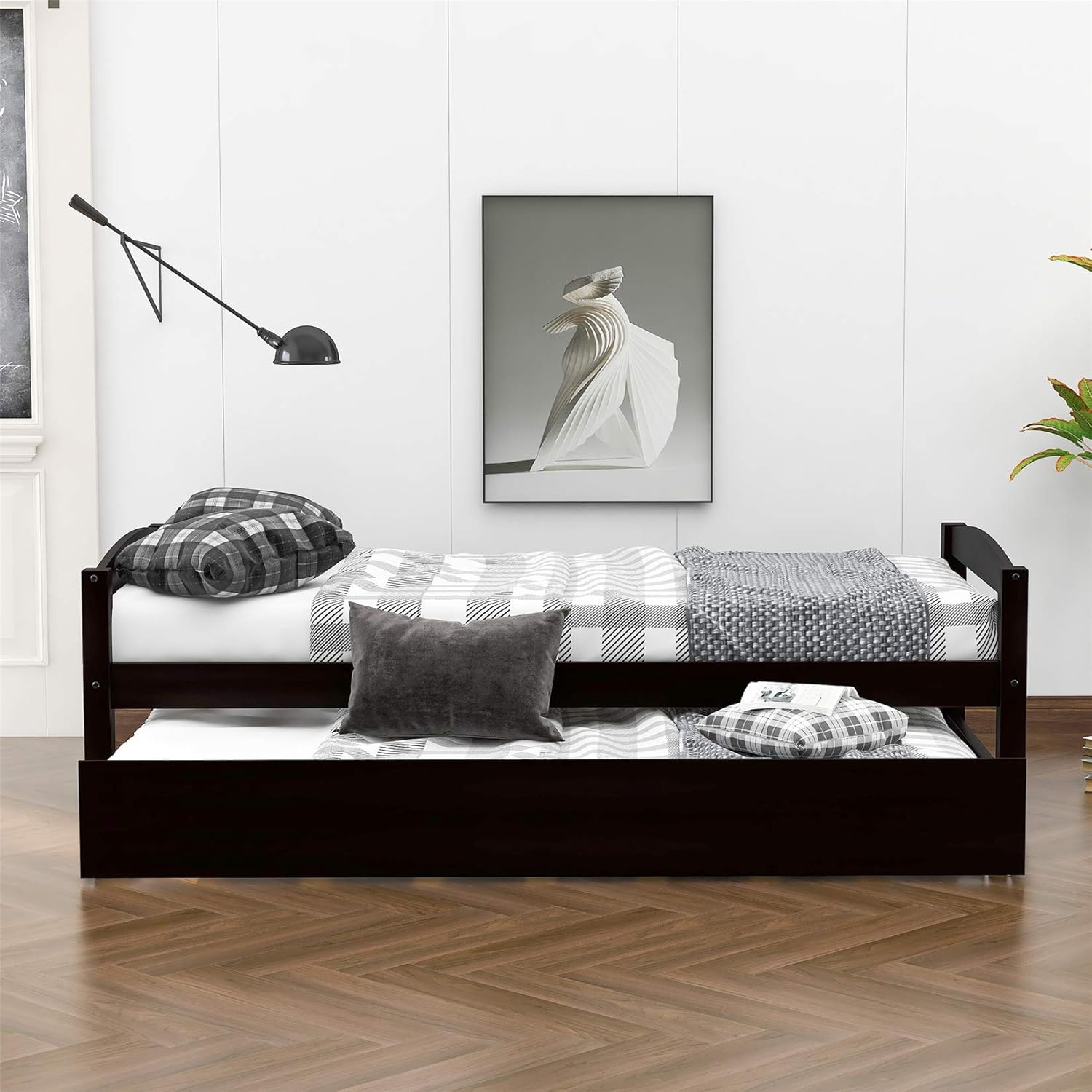 Bellemave Daybed with Trundle Frame Set, Solid Wood Daybed Frame, Twin Size, No Box Spring Needed, Espresso