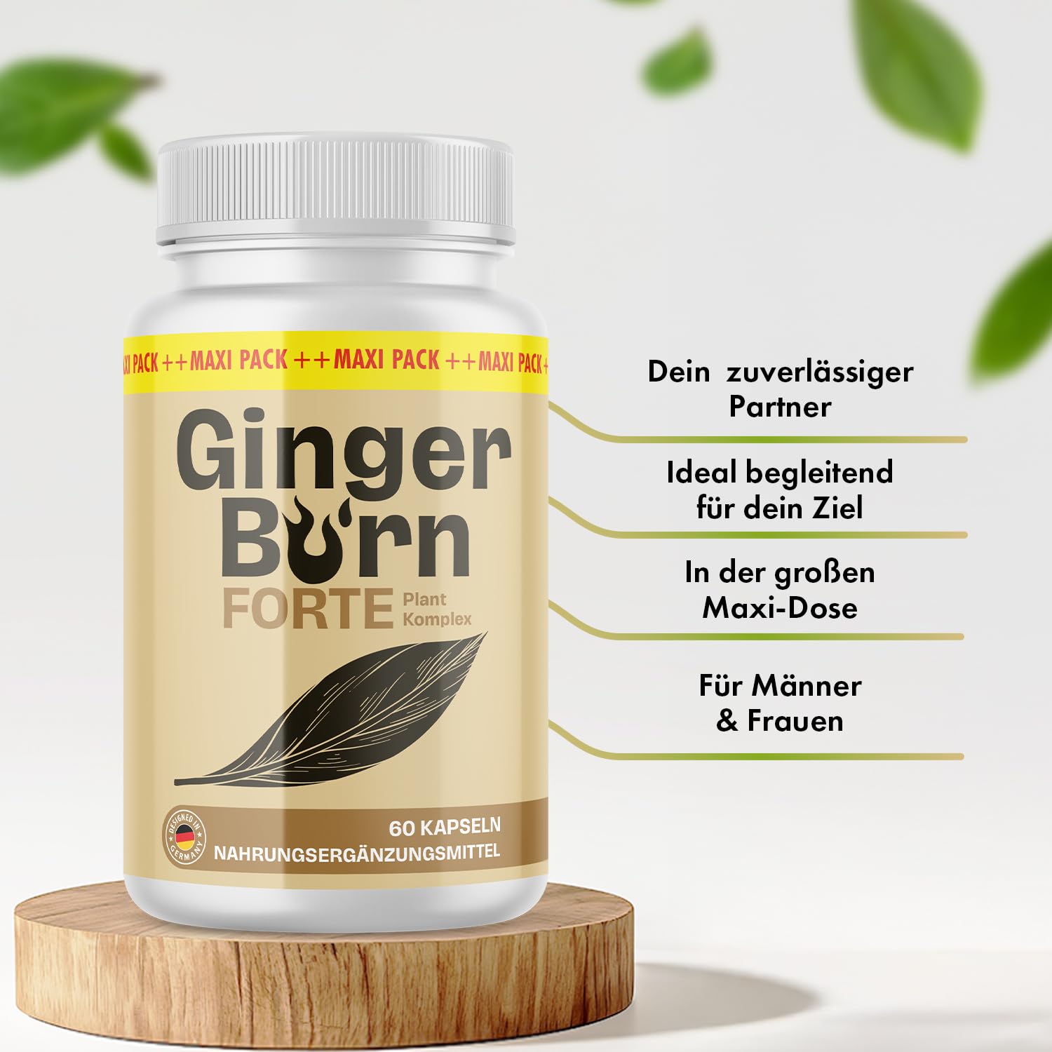 Ginger Burn Forte Kapseln | Ideal begleitend für dein Ziel | Für Männer und Frauen | 60 Kapseln