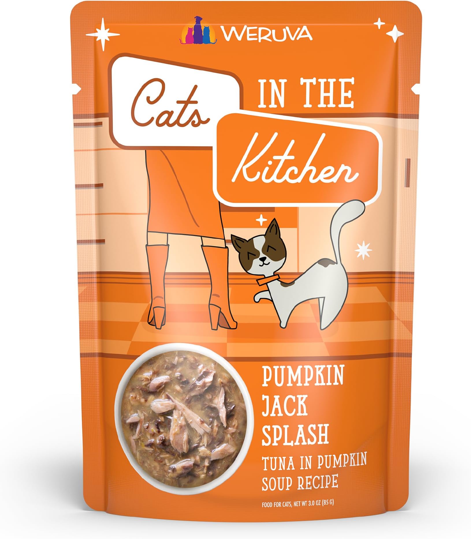 Weruva Cats in The Kitchen, Pumpkin Jack Splash with Tuna in Pumpkin Soup Cat Food, 3oz Pouch (Pack of 12), Orange