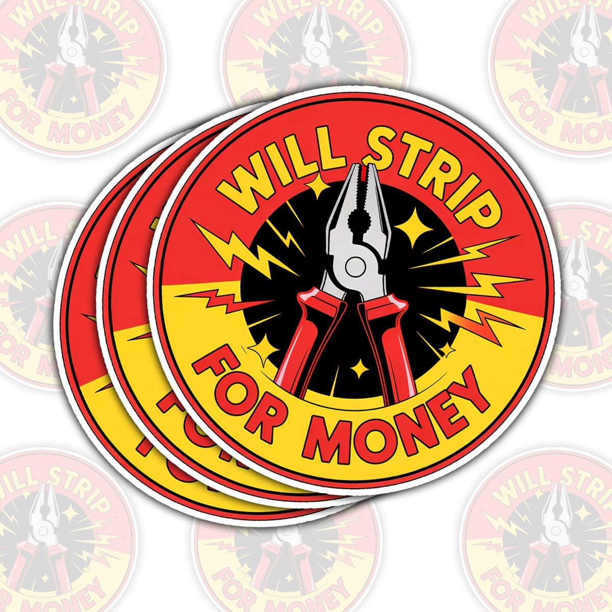 3 PCS Will Strip for Money Sticker, Funny Electrician Joke Electrical Engineer Proud Sticker, Welder Lineman Construction Vinyl Decal - Stickers for Laptop Water Bottle Phone Window Hard Hat 3"
