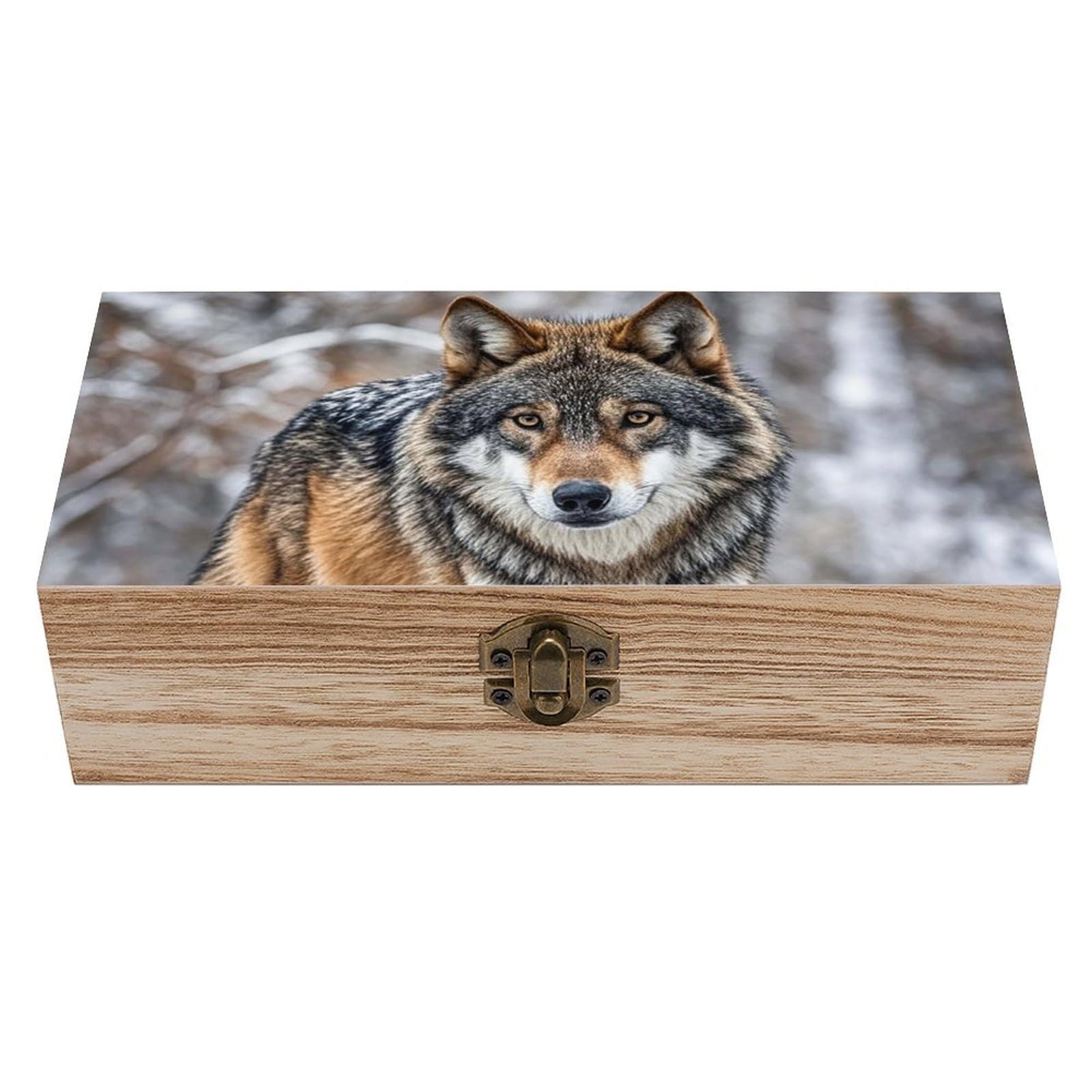 FekiLoot Wolf Wooden Keepsake Box Decorative Wood Storage Organizer with Hinged Lid Large Handmade Boxes Wedding Memory Treasure Box for Jewelry Photos Stamps Crafts