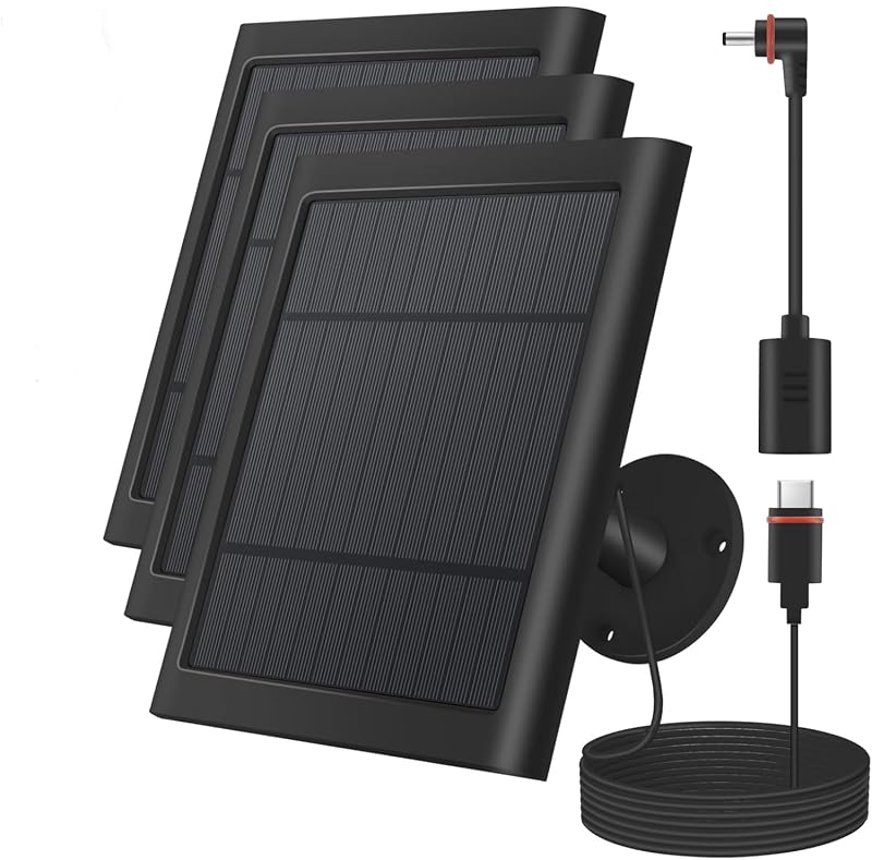 Kit com 3 Painéis Solares de 4 W para Câmeras Ring, Cabo de 3,05 m, Adaptadores USB-C e DC, Paodekua Z-R-ING