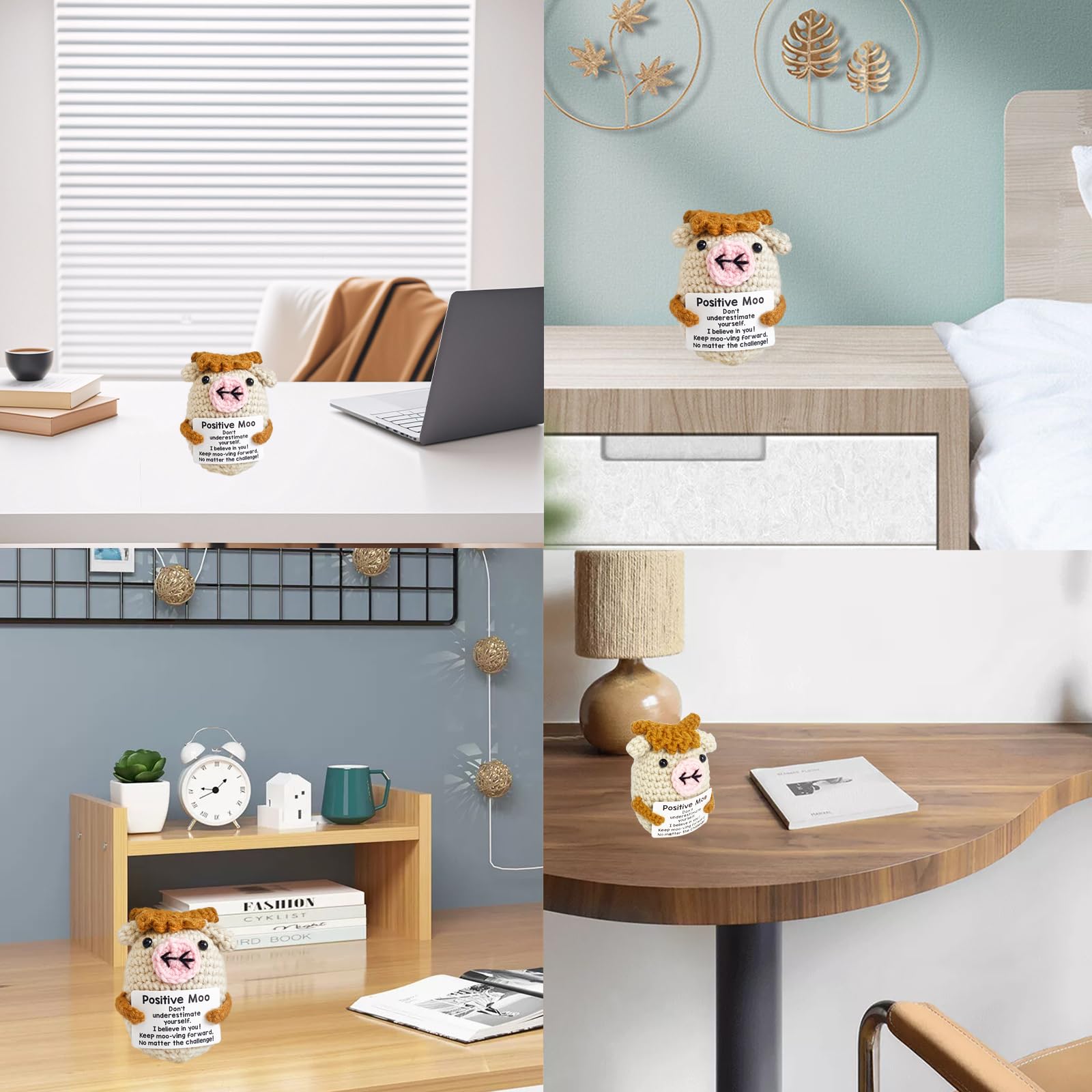 Peluche De Vaca Positivo De Ganchillo - Juguete De Apoyo Emocional Hecho A Mano, Regalo Curativo Para Amantes De Las Vacas, Decoración Suave Para Escritorio Y Habitación