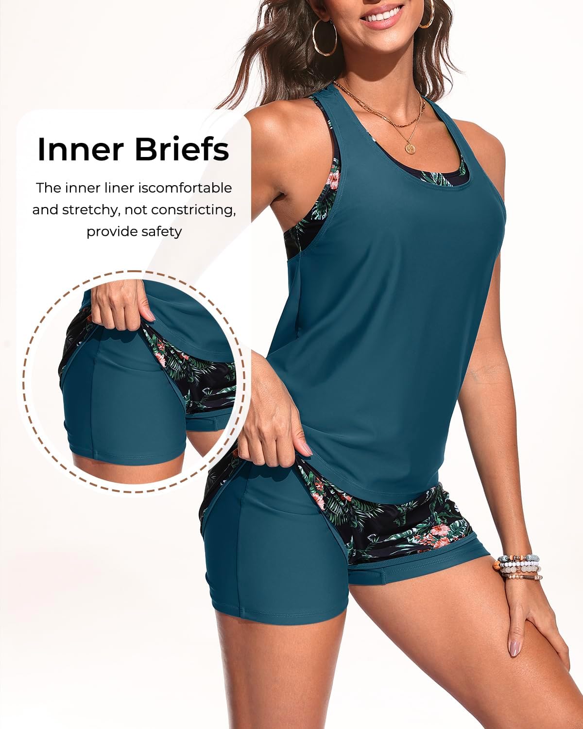 3 Piece Tankini Swimsuits Women - Athletic Swim Tank Top with Bra and Boyshorts Bathing Suits Modest Swimwear 2026