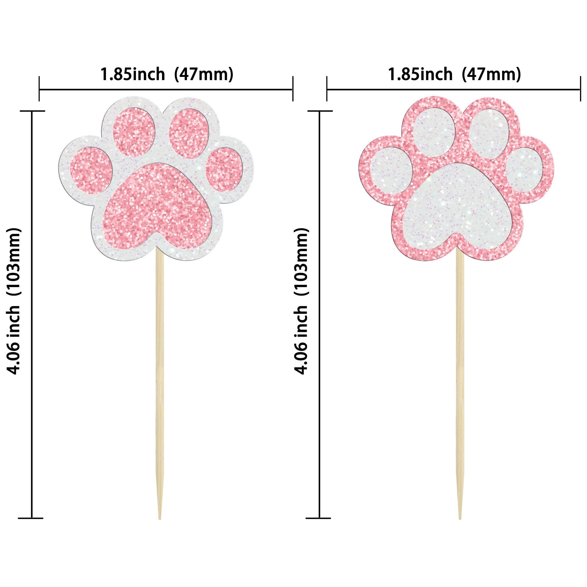 Gyufise 24Pcs Paw Cupcake Toppers Glitter Dog Paw Cake Decorations Glitter Puppy Cupcake Toppers for Girl Baby Shower Boys Girls Birthday Party Cake Supplies Pink