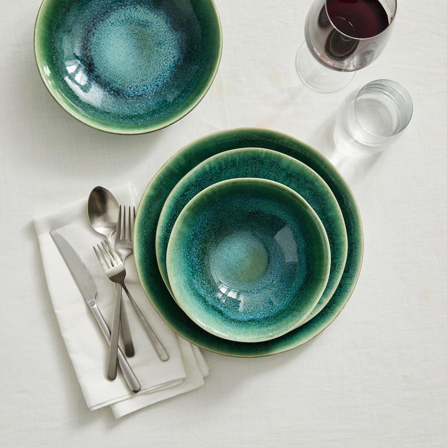 Sur La Table Cloud Emerald 12-Piece Dinnerware Set, Emerald Green