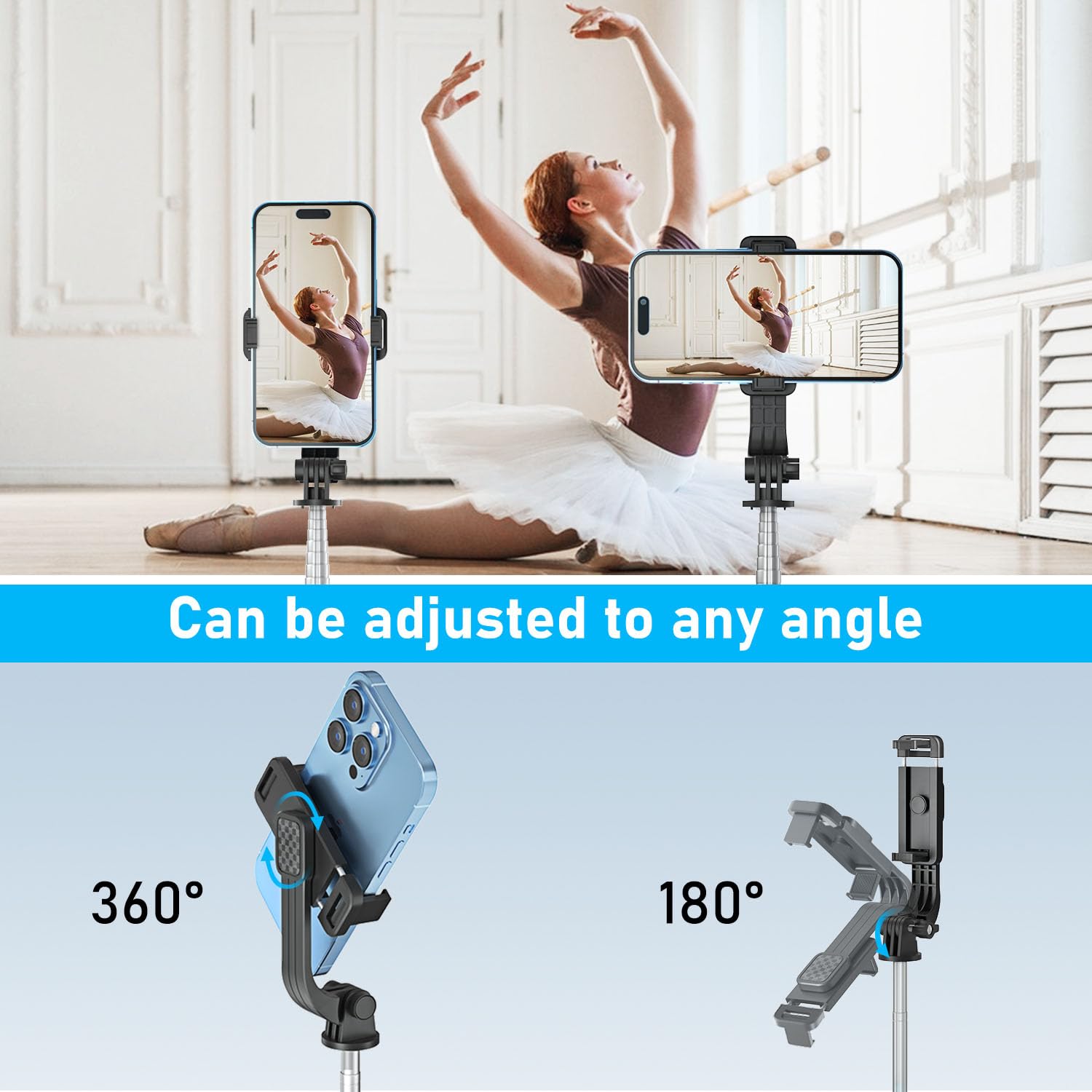 Perche à Selfie,Trépied Smartphone,125CM Extensible Selfie Stick Trépied de Téléphone avec télécommande détachable et trépied Stable,Compatible avec Samsung/iPhone/Huawei