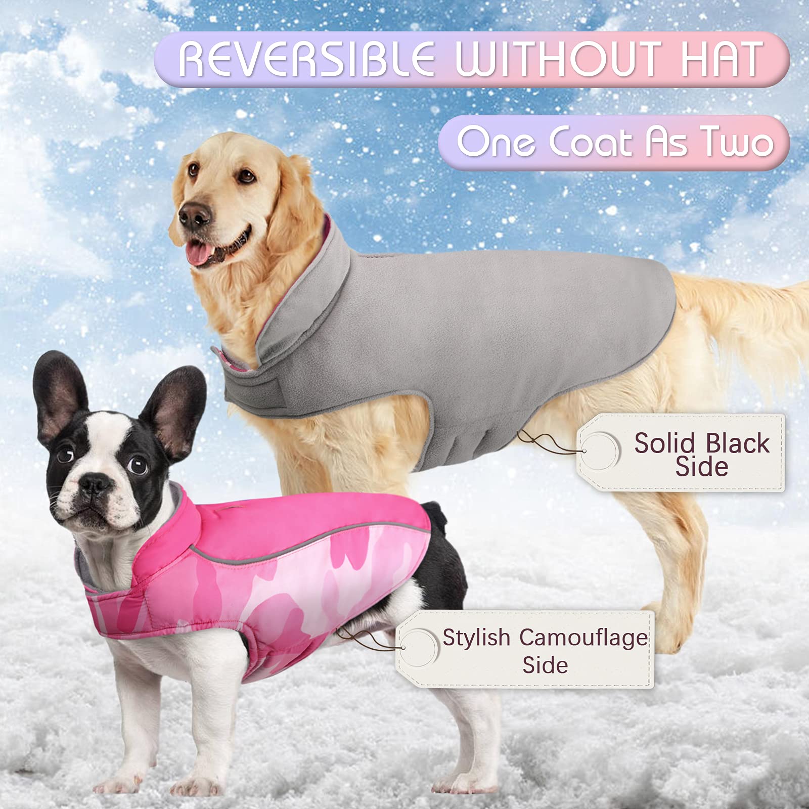 Amazon.com: IDOMIK 狗狗冬季外套防水迷彩夾克反光寒冷天氣背心寵物雙面外套高領衣服防風運動衫保暖加厚刷毛服裝適合小型、中型、大型犬:
