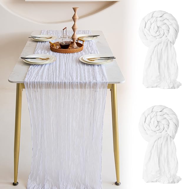 OSVINO 2 Pack Gauze Cheesecloth Table Runner 90x300cm Long Cream White Boho Tablecloth Sheer Weeding Runner Rustic Dining Table Decorations Bridal Shower Baby Shower Birthday Party Table Cloth