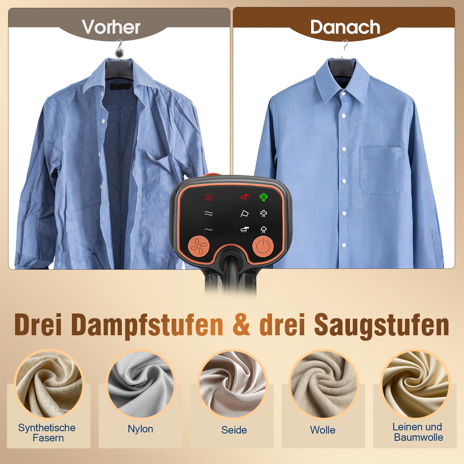 Dampfglätter mit Saugfunktion, 2100W Reisebügeleisen mit 5000Pa Saugkraft, 35 g/min Dampf, 440 ml Wassertank, 3 Dampf- & 3 Saugstufen, Schnellaufheizung, für Zuhause & unterwegs