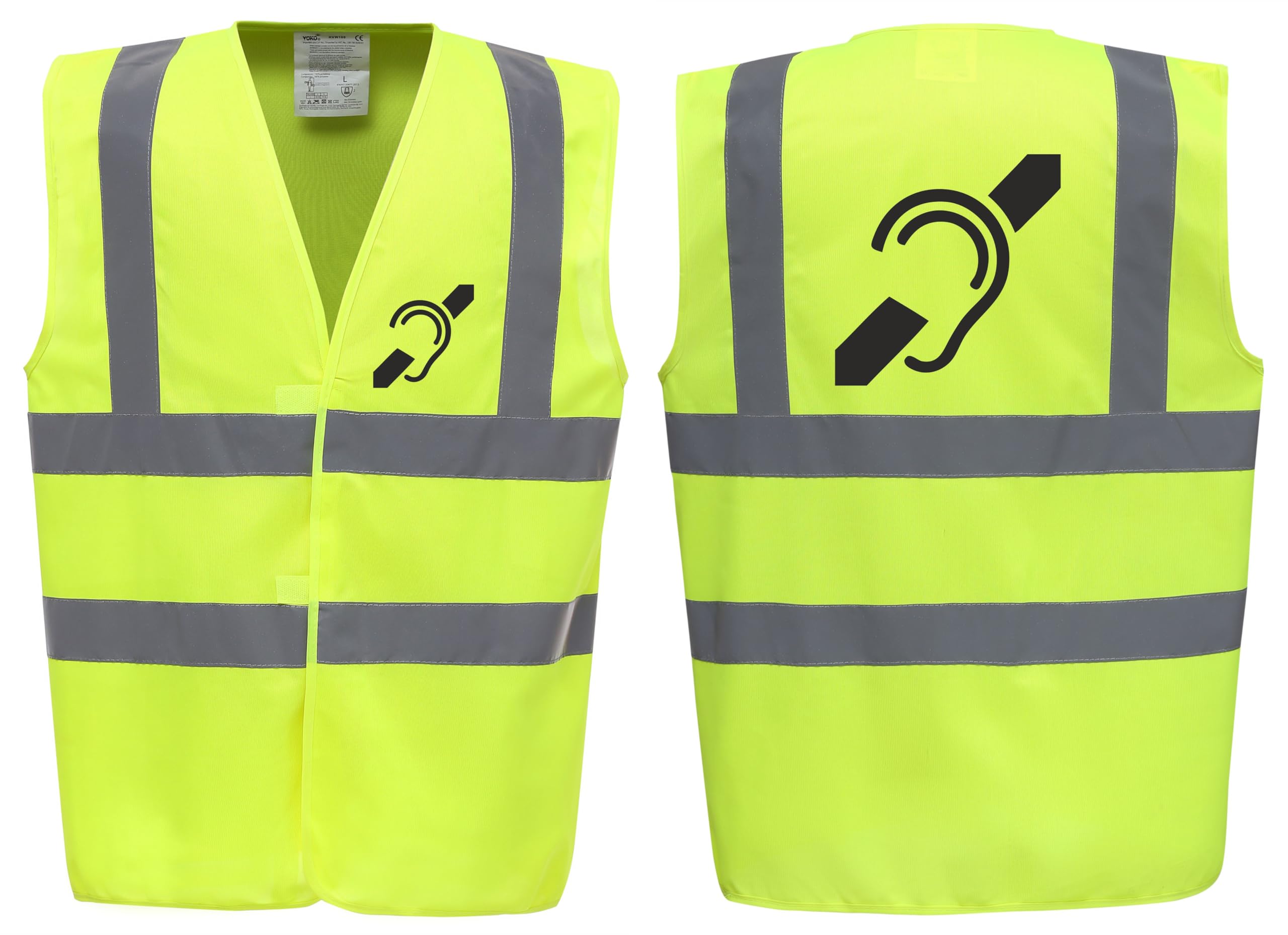 Brook Hi Vis Premium Safety Vest – DEAF Logo Printed Front & Back, High Visibility Waistcoat for Workwear, Available in 14 Vibrant Colours (UK, Alpha, XL, Regular, Regular, Standard, Yellow)