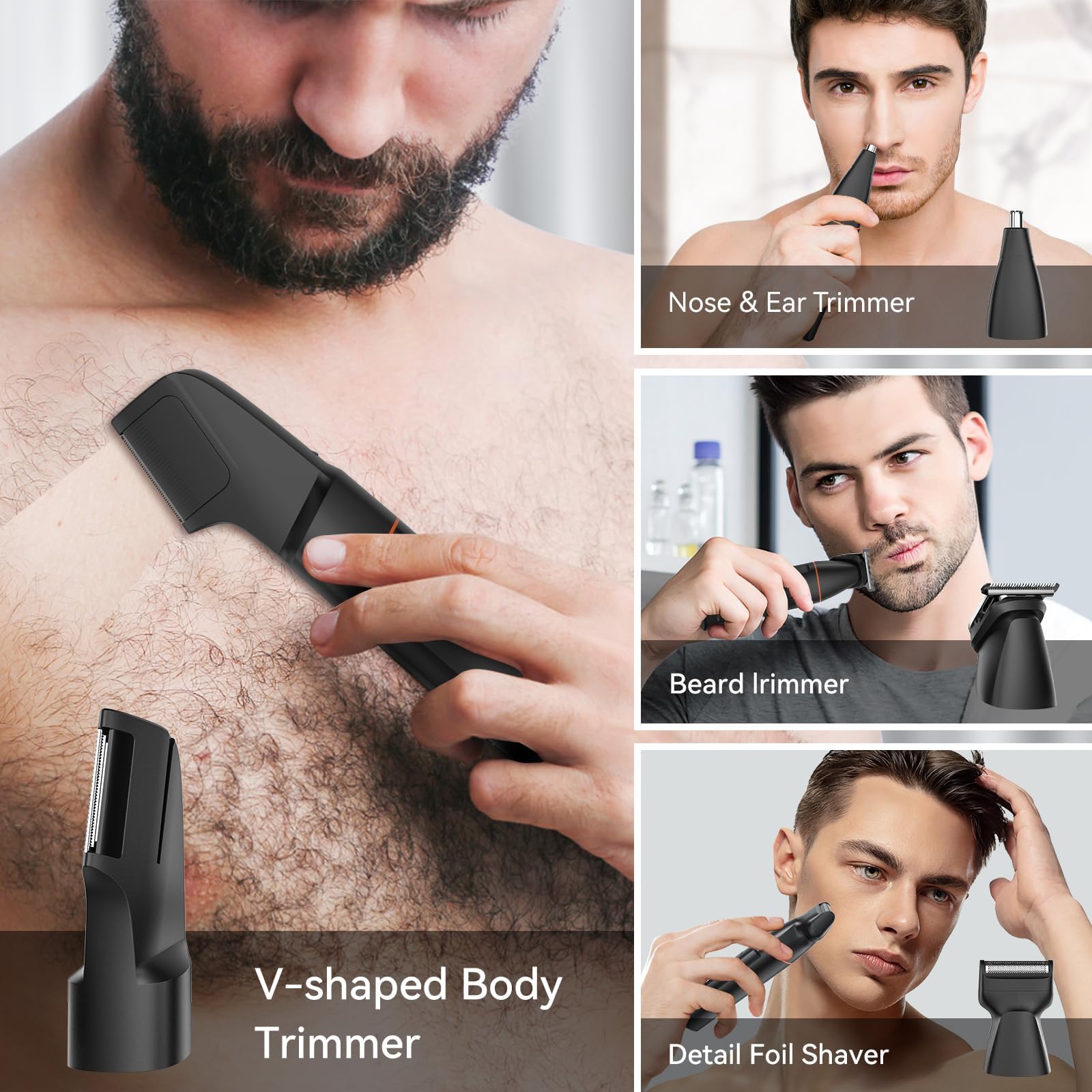 Intimrasierer Mann, Körperrasierer Herren, 4 in 1 Barttrimmer Männer mit Nasenhaartrimmer, wiederaufladbarer Elektrorasierer für Körper, Intimbereich, Bart, Rücken, Hoden und Scham (Schwarz)