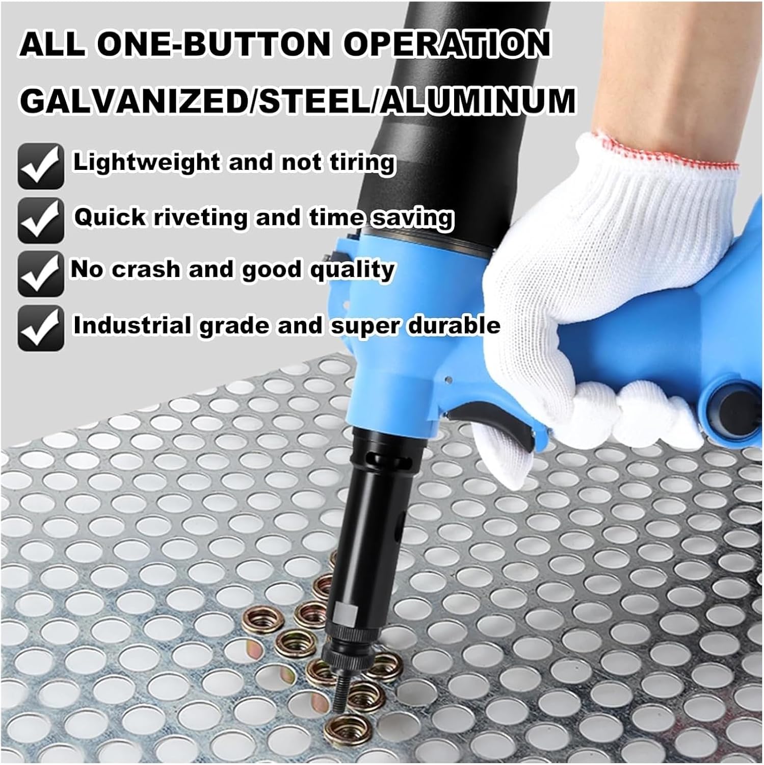 Heavy Duty Pneumatic Hydraulic Rivet Nut Tool, air Riveter Automatic Rivet Nut Gun Tool Setting Kit Come with M3-M12 Nose-Piece Assembly