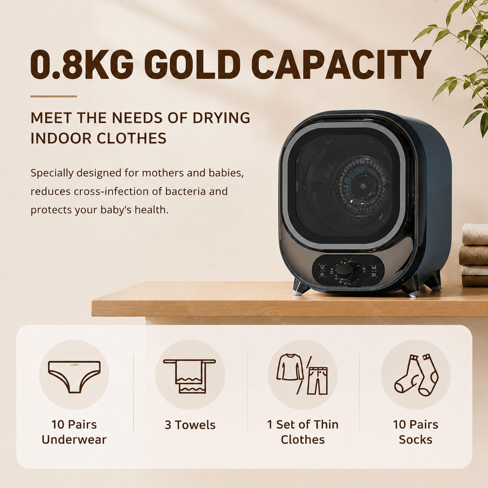 Mini suszarka do ubrań 300 W przenośna suszarka wirowa ElectroplatedBrown