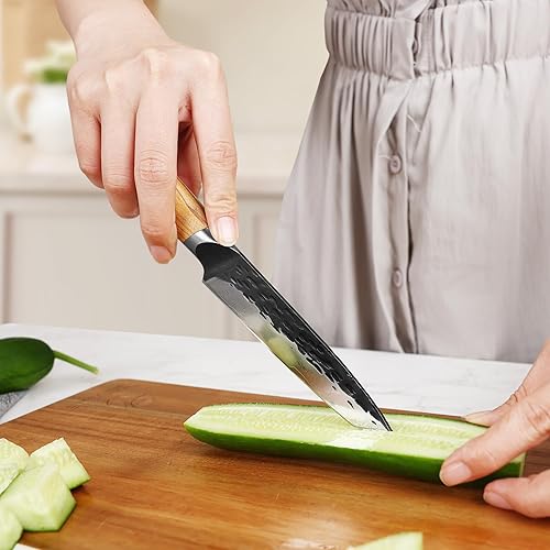 Miniatura 5 de hecef Cuchillo Santoku de Damasco de 7 pulgadas, cuchillo de chef japonés profesional para el hogar, cocina, restaurante, cuchillo ultra afilado de