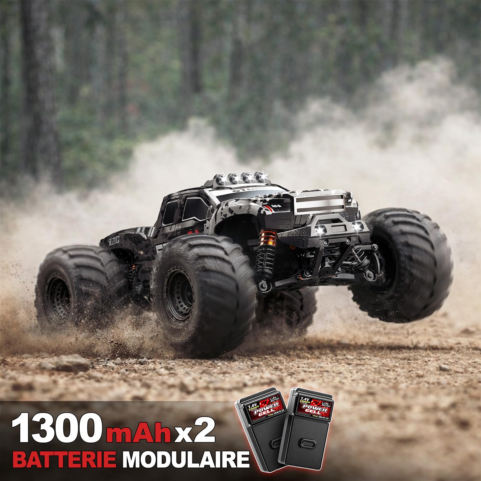 Voiture Télécommandée 1:14 4x4 Tout Terrain 40 km/h, Voiture RC Haute Vitesse avec 2 Batteries 1300mAh Rechargeables et 2 Jeux de Pneus, Voiture Télécommandée Adulte et Garçon