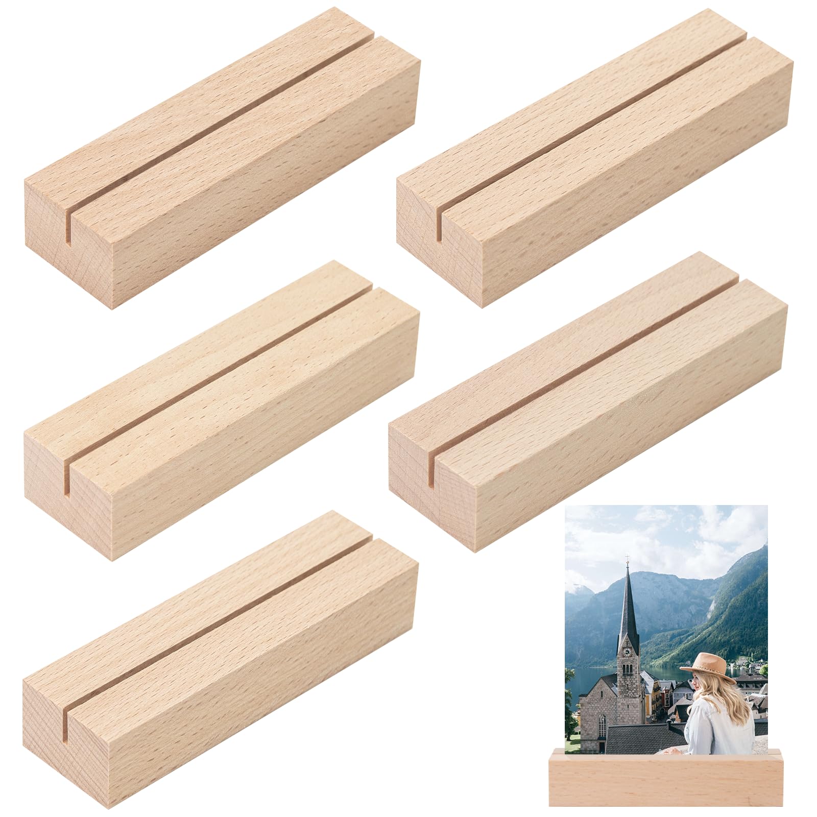 WISYOK Kartenhalter Holz, 5 Stück Tischkartenhalter, Kartenständer Holz, Postkartenhalter, Holzständer, Menükartenhalter, Fotohalter für Hochzeiten, Partys und Bankette (10 x 3 x 2cm)