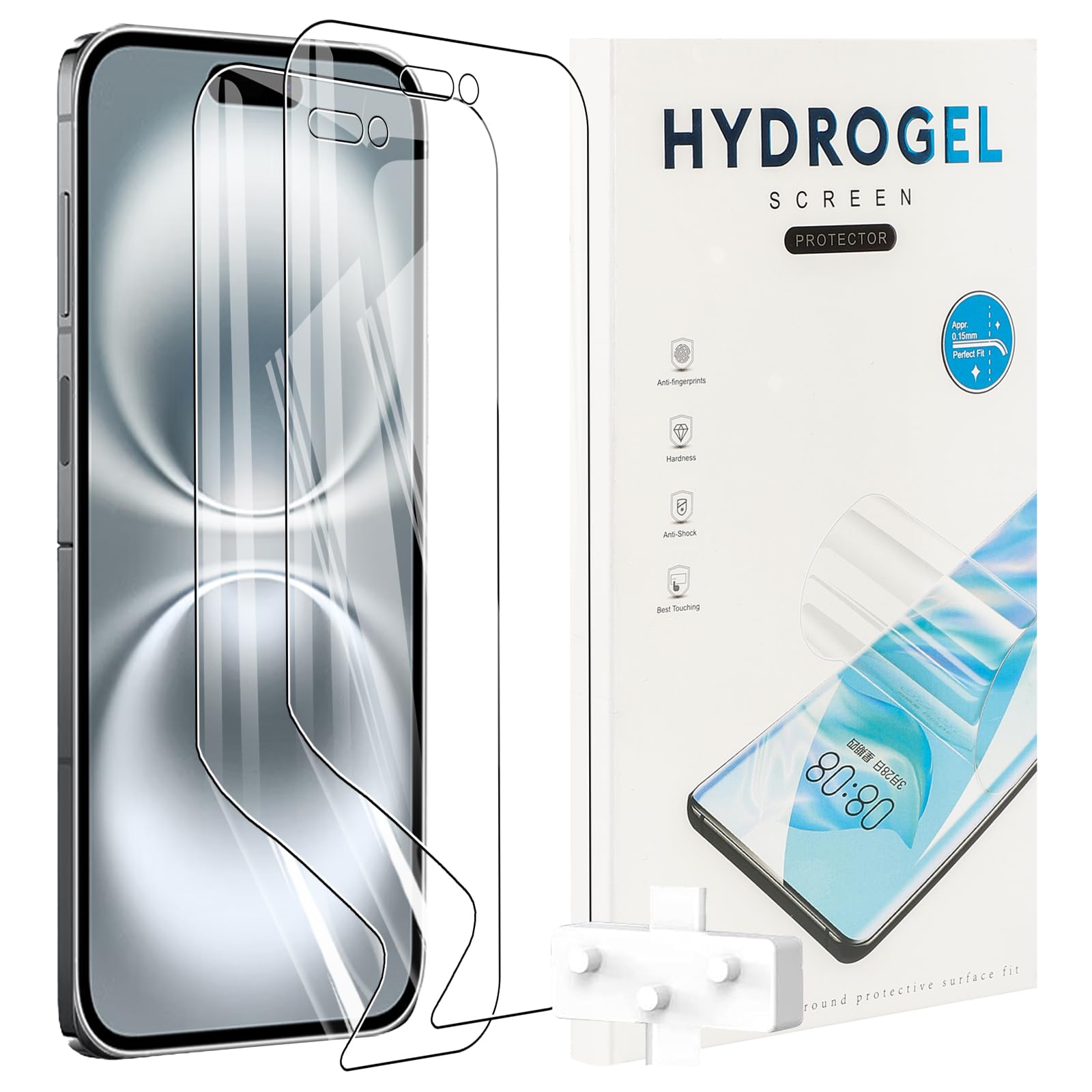 KUSINHOKA2 PACK Screen Protector for iPhone 16/iPhone 15，Not Glass Scratchproof,Bubble Free,Easy Installation,HD Fingerprint Unlock Full Coverage Flexible TPU Screen Protector Film,Transparent