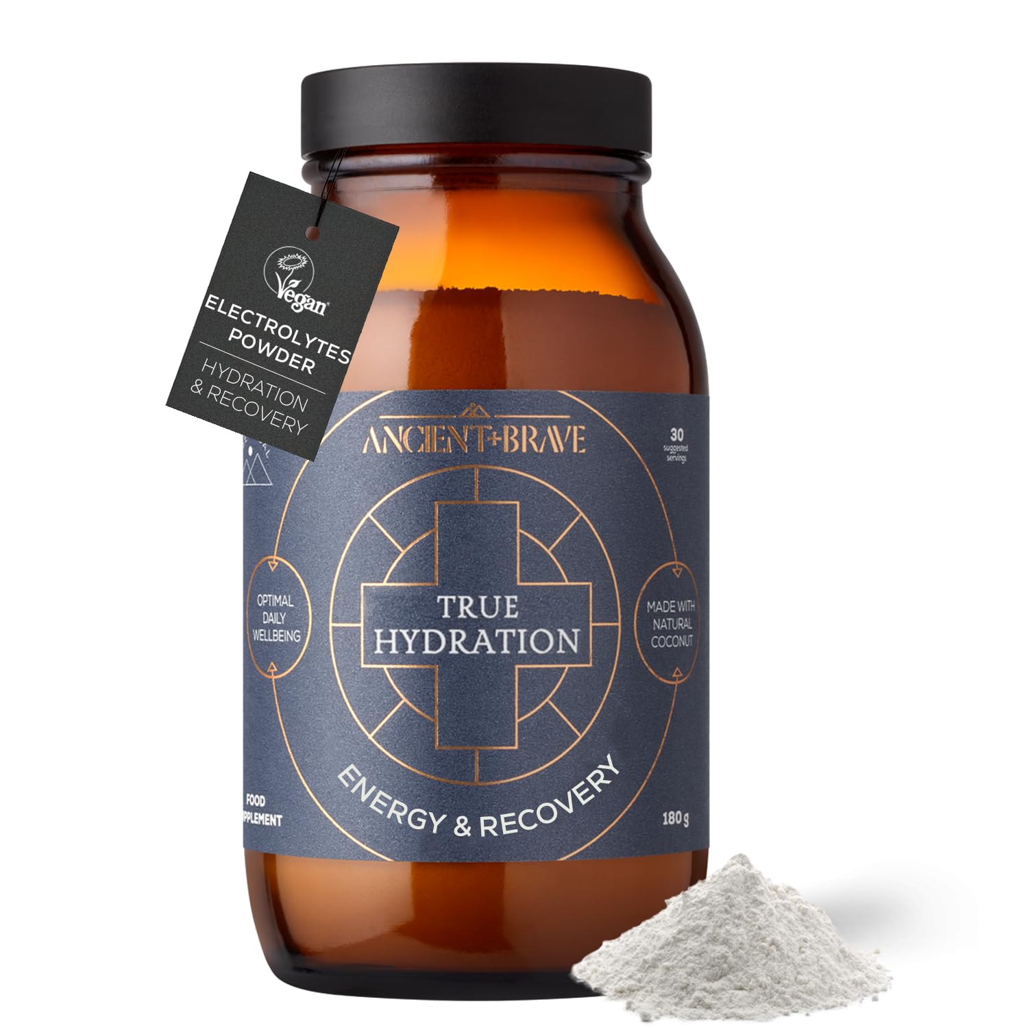 Ancient + Brave True Hydration 180g Jar - Electrolytes Powder with Magnesium, Potassium & Chromium - Natural Coconut Water Electrolyte Powder for Morning Hydration, Workout Recovery & Fasting Support