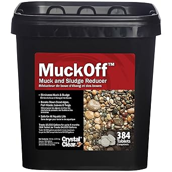 CrystalClear MuckOff, Natural Pond Muck Treatment, Water Garden, Fountain & Bird Bath Sludge Remover, Living Beneficial Bacteria Clarifier with Enzyme, Fish, Aquatic Animal, Pet Safe, 384 Tablets