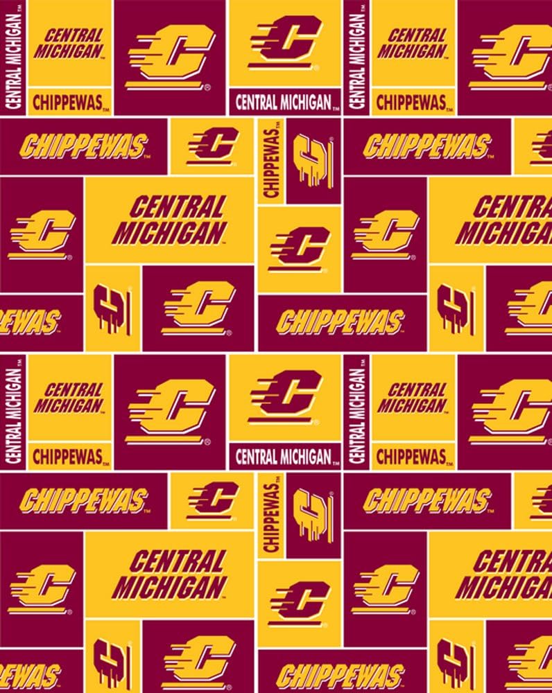 Cotton Central Michigan University CMU Chippewas College Team Cotton Fabric Print by The Yard scmu840s Licensed and Manufactured by Sykel Enterprises