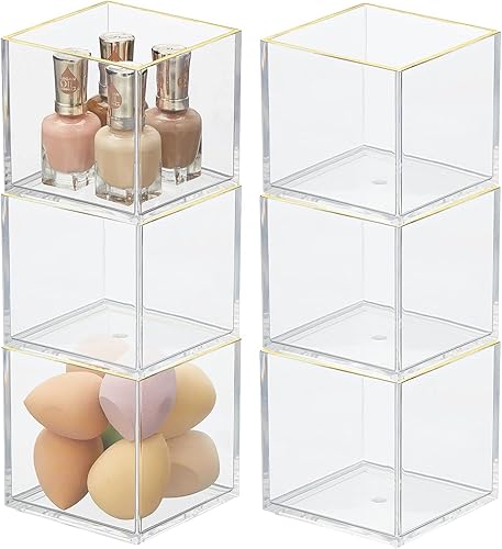 mDesign Organizador cuadrado de cosméticos para baño, dormitorio o tocador de encimera y cajones, contenedor de almacenamiento para maquillaje,