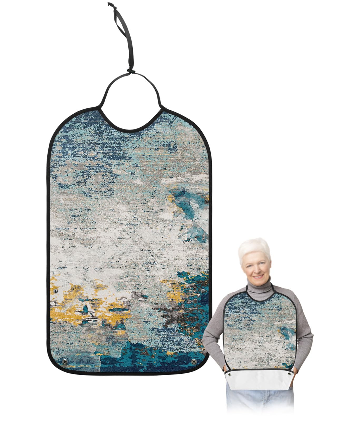 Abstract Adult Bib for Eating with Crumb Catcher,Washable & Waterproof Terry Cloth Adjustable Elderly Women Men Adult Bibs Funny Apron Clothing Protector Classic Shabby Chic Abstract Minimalist Art