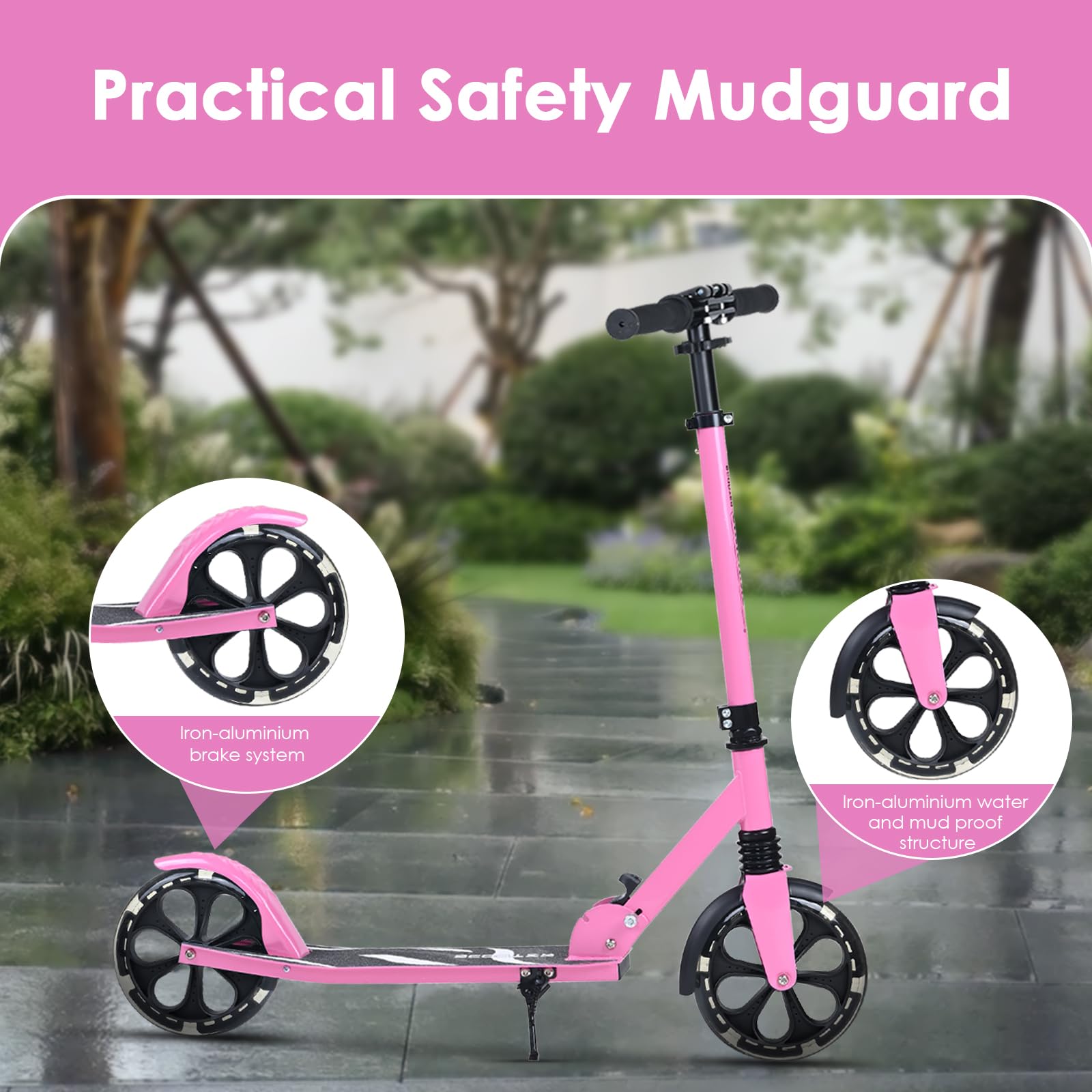 Dskeuzeew Trottinette Pliable Réglable avec Lumière LED, Convient aux Enfants et aux Adultes, Roues de 205 mm en Polyuréthane, Frein Arrière Antidérapant, Peut Supporter 100 kg