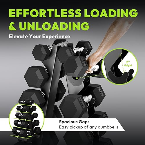 Miniatura 7 de Juego de mancuernas hexagonales con estante, juego de mancuernas con revestimiento de goma de 75 a 550 libras con almacenamiento, peso de mano libre