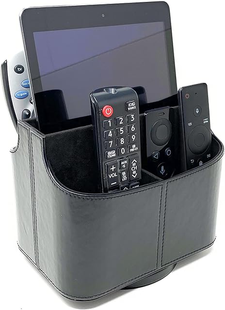 Super and Social Rotatable Remote Control Holder, Desk & Makeup Organiser Storage | Elegant Black TV Remote Holder with 5 Compartments- Ideal for Remotes Tablet PC/eBook, Stationery & Office Supplies