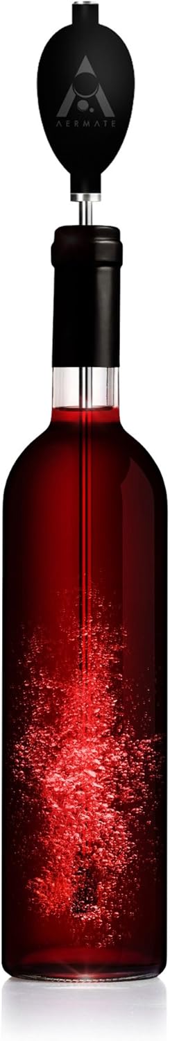 The unique Aermate aerator, a handheld device that aerates in the glass.