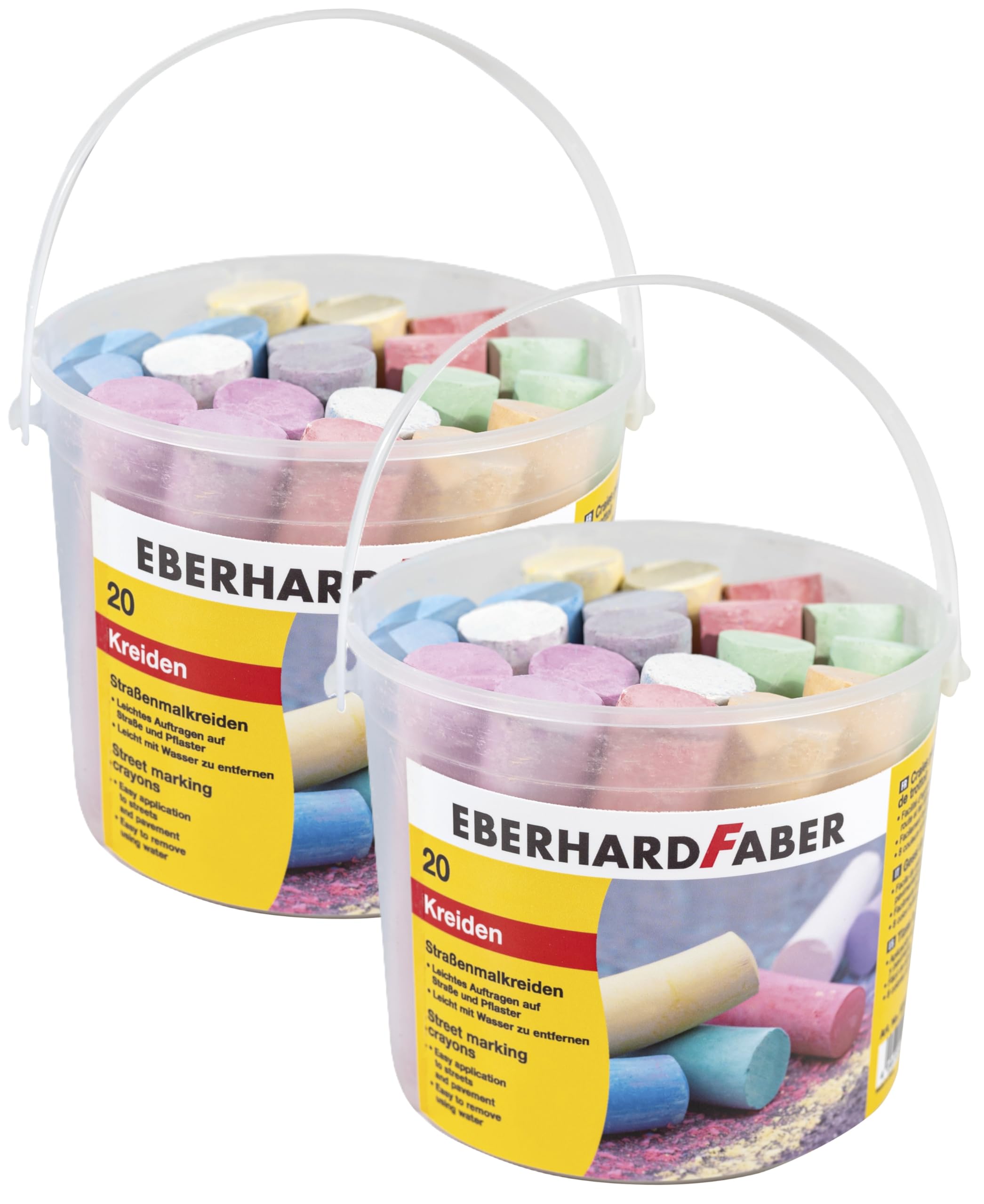 Eberhard Faber 526520 - Straßenkreide 20er Eimer, 6 leuchtenden Farben Straßenmalkreide (20er Eimer | 2er Pack, Basicfarben)