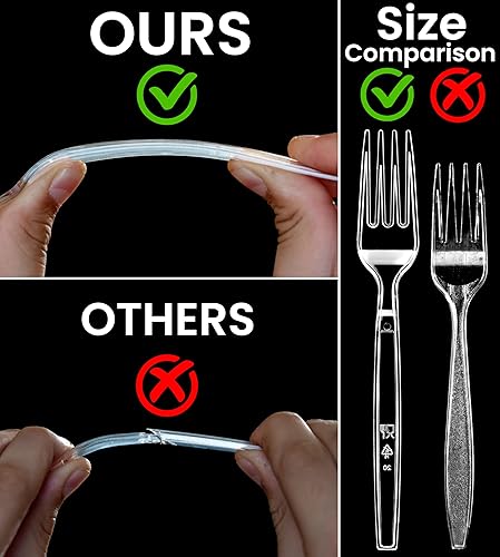 Miniatura 4 de Lonezo 50 unidades Tenedores de plástico Tenedores transparentes de plástico desechables resistentes a los golpes, tenedores desechables ecológicos,