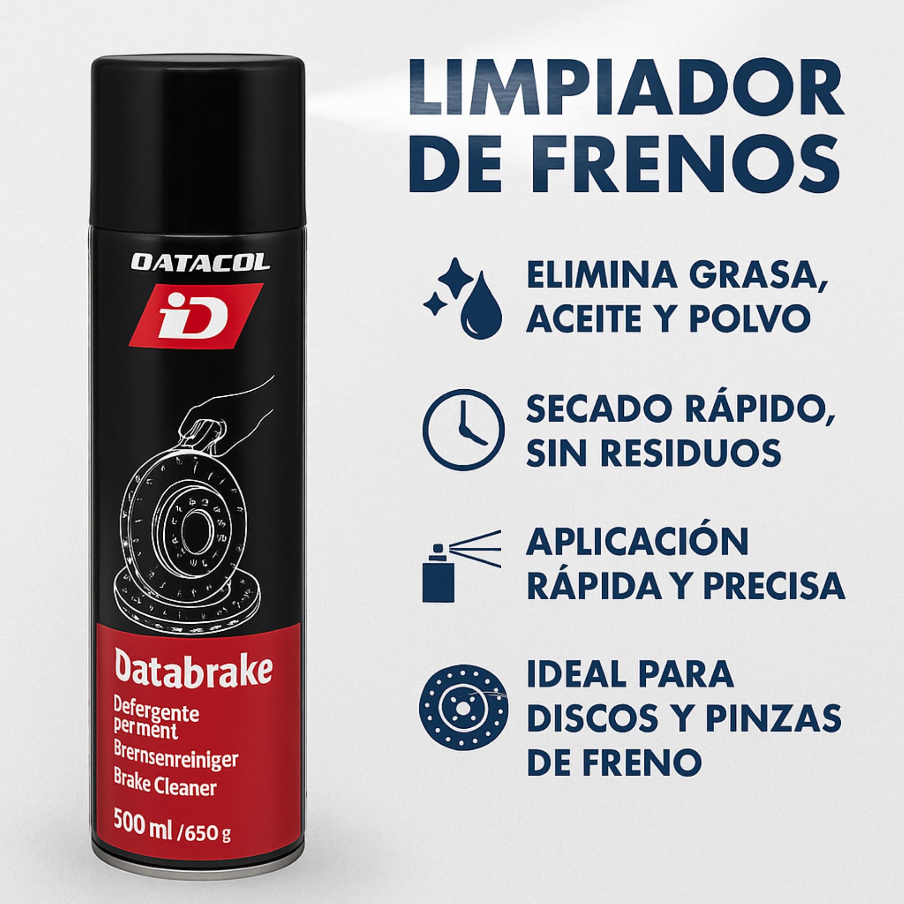 Datacol Databrake – Limpiador de Frenos en Spray 500 ml | Desengrasante Profesional para Discos y Pinzas | Evaporación Rápida Sin Residuos | Pack de 12