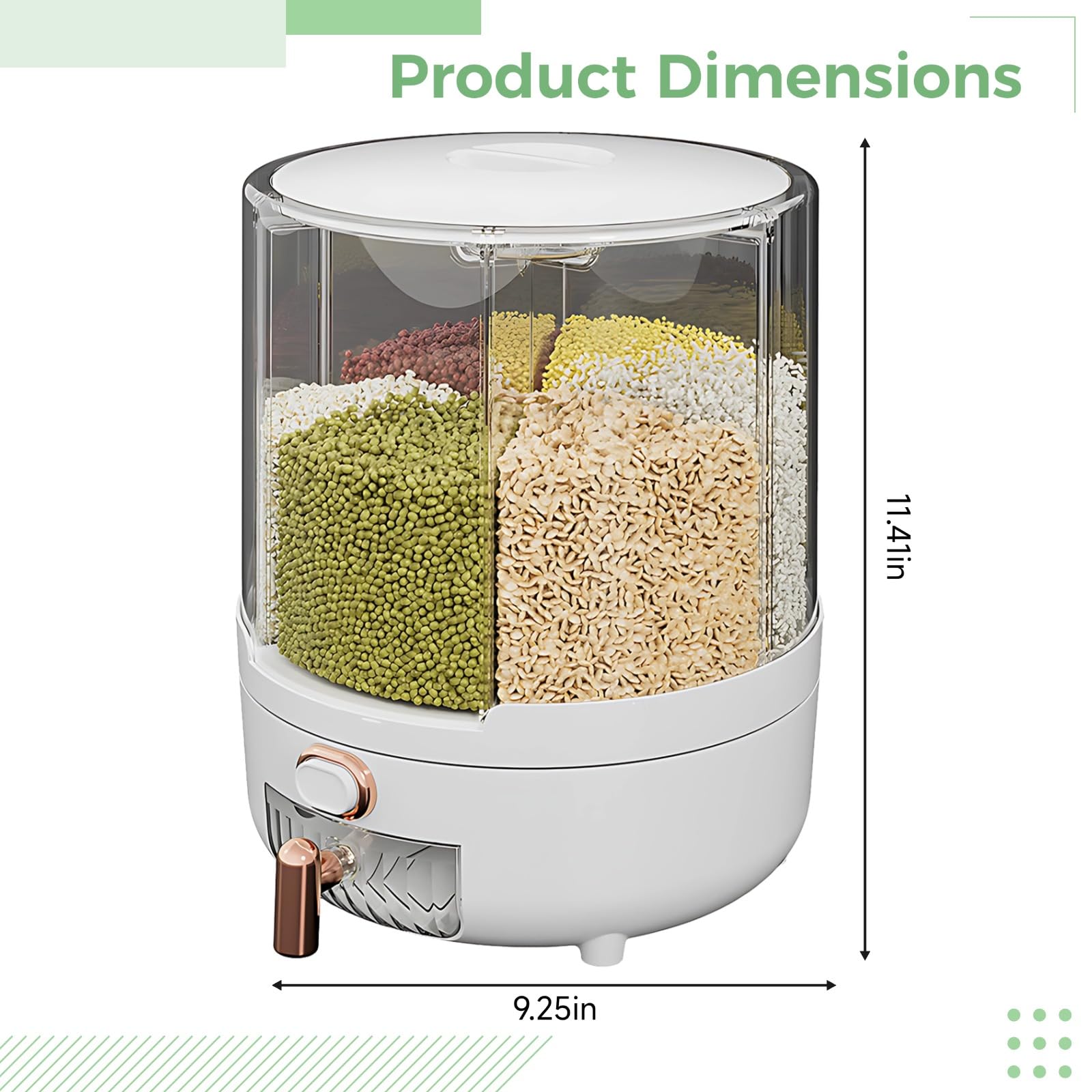 Dispenser per alimenti secchi con grande rotazione a 360 gradi, contenitore trasparente per cereali con tazza versante, contenitori per cereali, dispenser per farina per cucina dispensa, 6 scomparti
