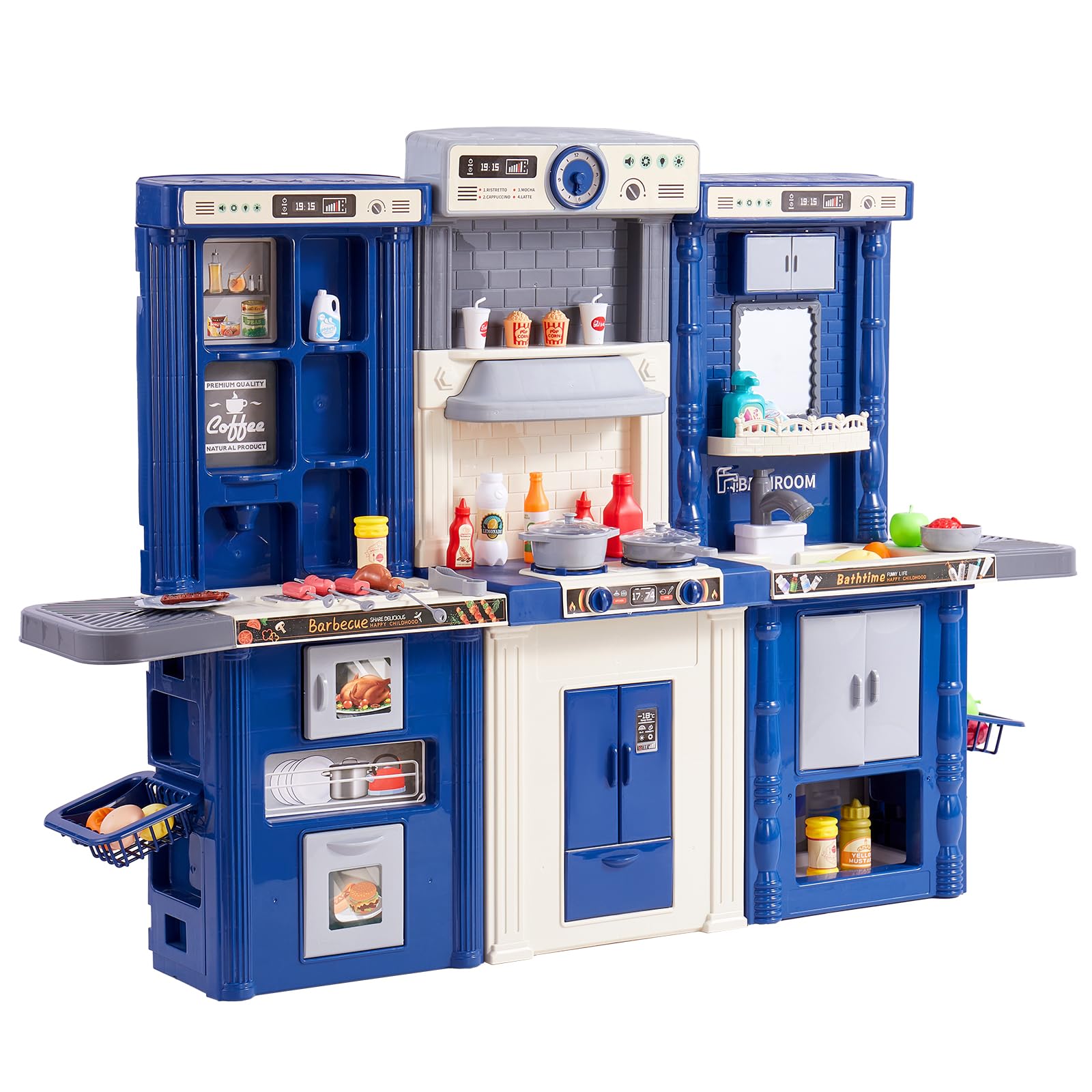 Cuisine Jouet Enfants 50 Accessoires - Ulikey Avec Sons Et Lumières - Four, Lave-vaisselle - 2-6 Ans (Bleu)