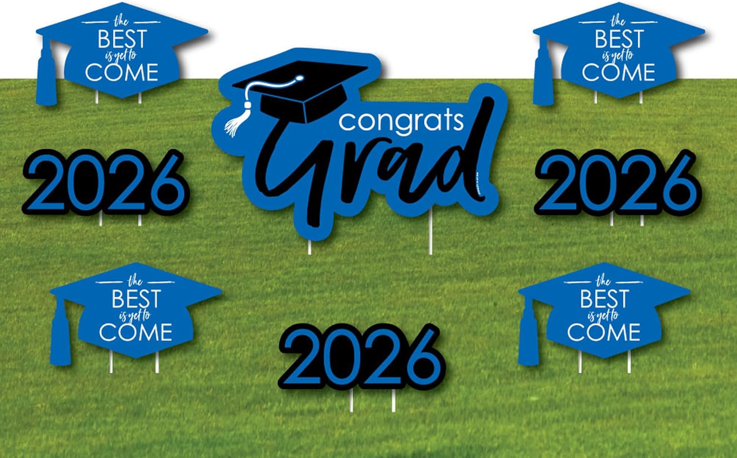 Big Dot of Happiness Blue Grad Class of 2026 Outdoor Decorations - Graduation Yard Signs - Set of 8